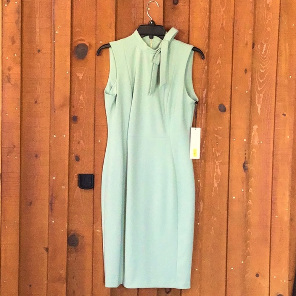 Calvin Klein Mint Green Dress with collar bow tie accent.